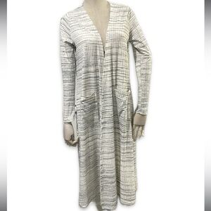 Lularoe Duster Womens Small Cardigan Marled Stripped Grey Cream Open Front Beach
